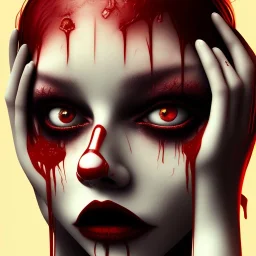  horror, blood, girl clown, darkred tones,