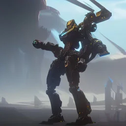 Mecha with metal spider legs his hands are machine guns. Driver is animal