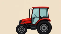 side of a modern closed cab tractor(red) with black wheels, digital illustration