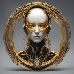 create me a thin round laurel golden portrait rim. not real laurels. but mechanical cyberpunk laurels. without the human head.