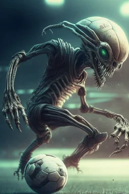 Alien playing soccer ,highly detailed, artstation, sharp focus,4k