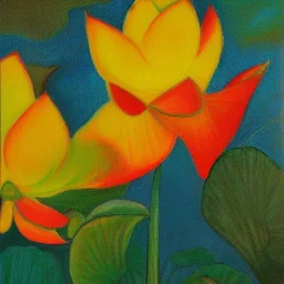 painting botle lotus, backlit, pastel, vangoh, indochina