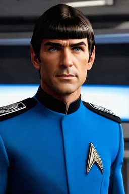 absolutereality_v181.safetensors [3d9d4d2b] - outer space, 30 year old man, Henry Cavill/Leonard Nimoy as Commander Spock, short, dark brown hair the bangs combed straight down over the forehead, blue eyes, thin, dark, extremely slanted eyebrows, thin face with a strong jawline, bright eyes, wearing a Star Trek Starfleed blue Science Officers Uniform, background is outer space, oil paint on canvas, in the style of Patrick J. Jones, Boris Vallejo, Frank Frazetta, Julie bell, Caravaggio, Rembrandt
