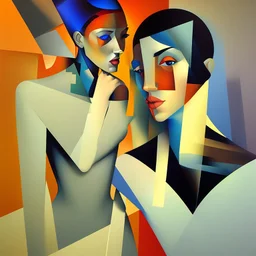 a painting of a man and a woman, a cubist painting by Keith Mallett, cg society, figurative art, cubism, fauvism, art