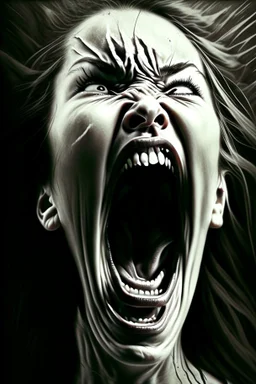 detailed image, female head, screaming