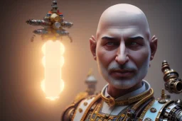 portrait of a bald and shaved Atul Bhardwaj building lego, steampunk, brown eyes, no facial hair, steampunk, unreal 5, octane render, cinema4d, dynamic lighting, soft lighting, 4k, redshift render, highly detailed, hyper realistic