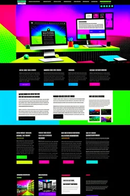 modern marketing agency website with navigation, photos and text as a painted paper draft, many colors, extremely many details, dark ambience, 8k