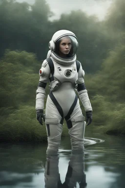 [scifi] A woman in spacesuit around a pond