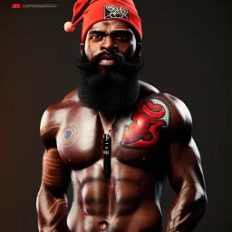 African Ganesha, beard, angry, tattoo, strong man, beanie