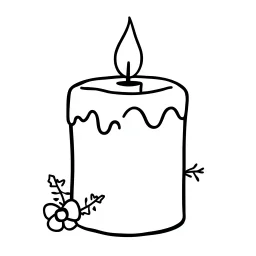 A black and white cute drawing of a Christmas Candle. Only outline, white background,for kids