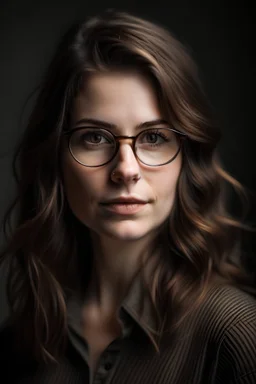 portrait of brown hair lady with glasses
