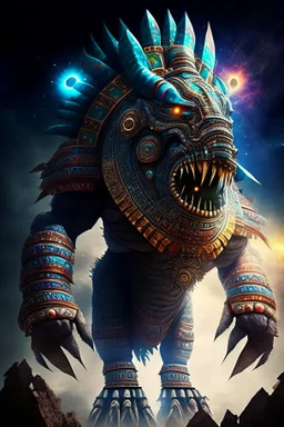 aztec hyperreal giant galactic monster god