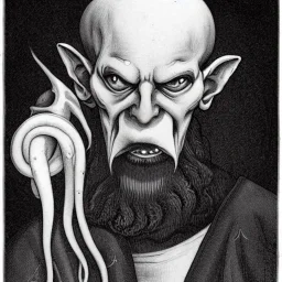 Nosferatu with a fleshy tentacle beard as a Russian Orthodox