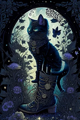 dark fantasy, intricate cover, a whimsical fairytale, Puss in Boots