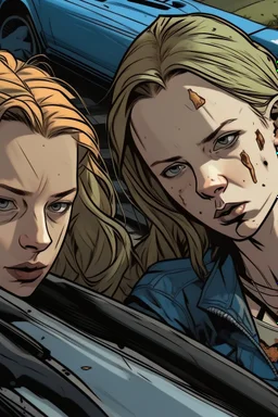 yakın 2 kız arkadaş The walking death tarzı 2D uzak uzaktan görünüm