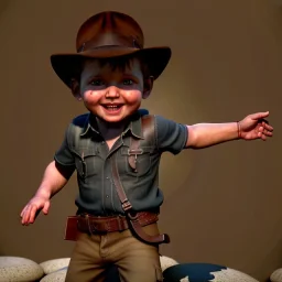 Indiana Jones toddler, full body, dramatic lighting, hyper realistic