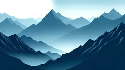 a vector graphic of icy mountains in the mist at dusk