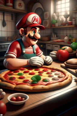 Mario making pizza realistic image