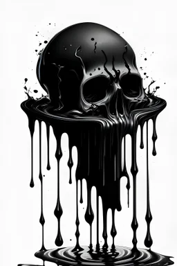 Drawing of a black slime spilling over a black work style skull