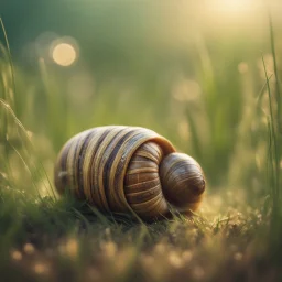 wrapped Egyptian mummy snail in long grass ,bokeh like f/0.8, tilt-shift lens 8k,*-