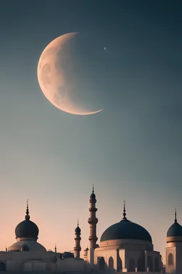 Image of the sky with a crescent moon with a mosque dome