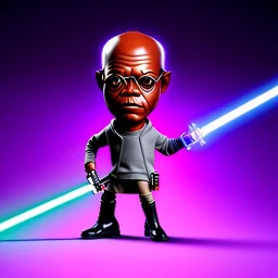 Totally Bald Samuel jackson purple jedi bobblehead holding a lightsaber and boots,