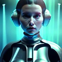 Short Beard Dj Headphones Christian Boshell cinematic photorealistic futuristic Star Wars princess leia style on glass head, intricate, sci-fi, volumetric lighting, 512K, bold vibrant colors