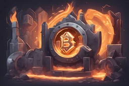 illustration for a project that allows users to build their own crypto currency and the name of the project is token forge, the illustration should either contain a forge or a blacksmith