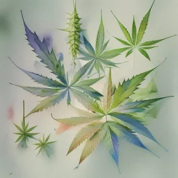 Generate an asymmetrical arrangement of weed joints, each placed in different area of the canvas, with subtle variations in size and orientation. watercolour sketch