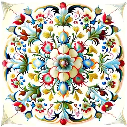 Rosemaling, plants, flowers, detailed, realistic, white background, symetrical, mandala