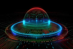 holographic emitter of high magnitude of a many big dots wrapped in holographic lines of a wanting to become a lung