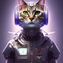 A beautiful portrait of a cute cyberpunk cat by sandra chevrier and, greg rutkowski and wlop, purple blue color scheme, high key lighting, volumetric light, digital art, highly detailed, fine detail, intricate, ornate, complex, octane render, unreal engine, photorealistic