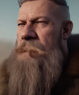 close-up portrait, Viking style, Realistic, 8K, a Highly detailed face of a man, beard, Odin, Raven