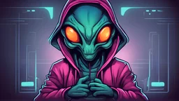 2D Cartoon Neon Alien in a hoodie