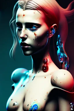 Danish singer MØ face,Abstract Yoji Shinkawa,cyberpunk, neon tones,