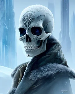 A portrait of a frozen skeleton by pascal blanche rutkowski repin artstation hyperrealism painting concept art of detailed character design matte painting, 4 k resolution blade runner, digital Art, perfect composition, beautiful detailed intricate insanely detailed octane render trending on artstation, 8 k artistic photography, photorealistic concept art, soft natural volumetric