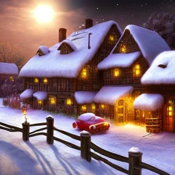 fantasy farming village square winter night grasslands