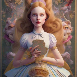 "Alice in the wonderland",dressing Disney style,hairstyle Disney style, detailed eyes, Realistic lighting,elegant,sarcastic smile, by Chie Yoshii,Brian Kesinger,Gediminas Pranckevičius,Kilian Eng