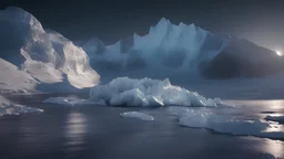 antarctica at night,glaciers,lakeside,8k, volumetric lighting, Dramatic scene,