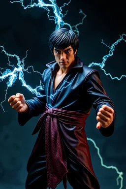 Action figure of Bruce Lee as an electric necromancer with clenched fists