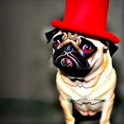 a single pug puppy wearing a tophat