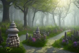  stone path lanterns forest