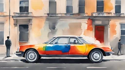 Minimal. water color Painting. pride car. 206 Peugeot. new yorker magazine. Tehran. 45 years old. warm weather. People's. vector