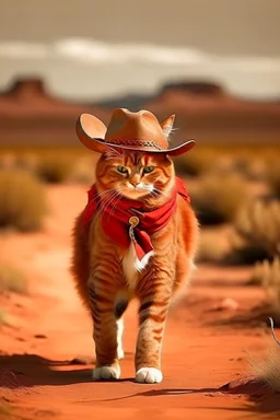 gato de colorado, caminando, vestido de cowboy, dentro de el lejano oeste. estilo caricatura, con un arma de fuego