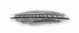 side of old western railway track, overcast sky, fields in background, vignette children's book illustration
