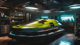 cyberpunk hovercraft repair room