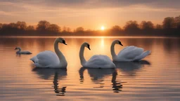 Swan-family with sunset