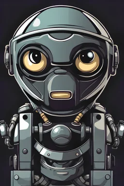 A flat cartoon robot masked ninja avatar head with big round eyes and metal mask. Flat style