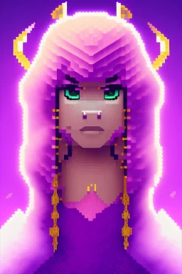 a portrait of a purple square face, Minecraft look, cute, farmer look, 2d, large pixel style