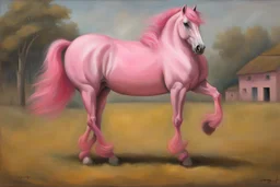 a pink horse like a 19th painting